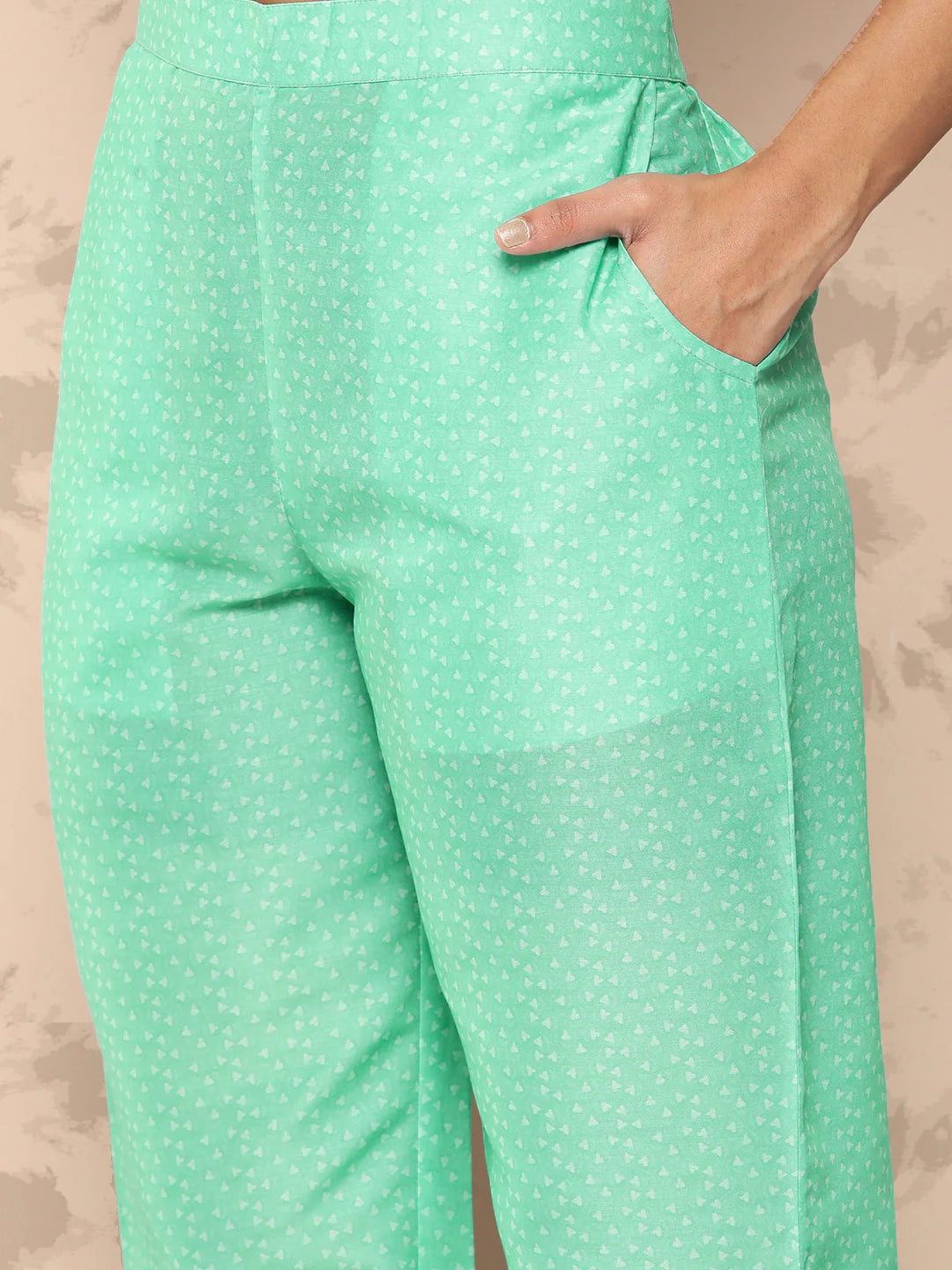 Sea Green Printed Silk-Blend Kurta Set (2-Piece)