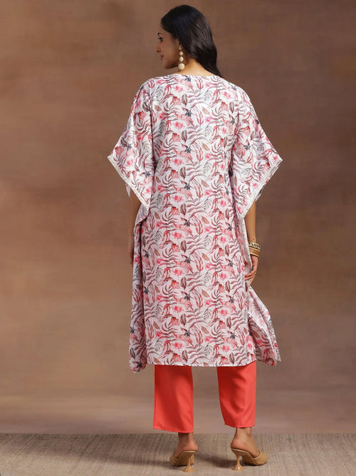 2-piece cream printed silk blend co-ord set