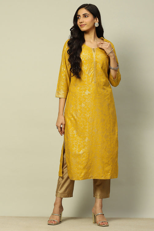 Yellow Printed Festive Straight Kurta – Bright & Elegant Ethnic Style