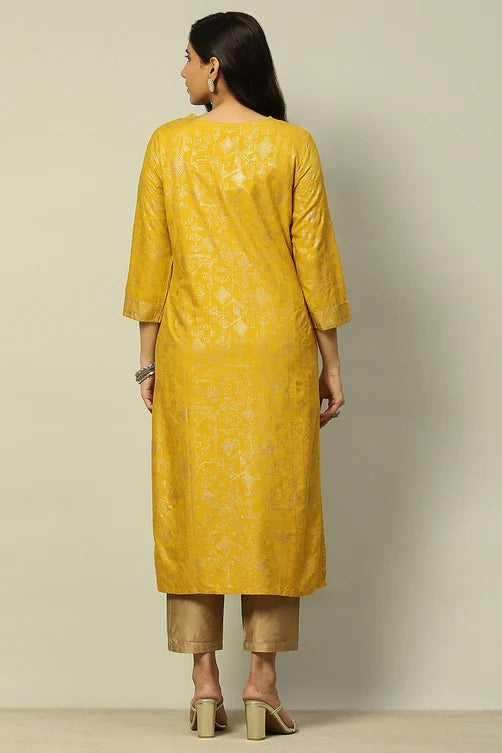 Yellow Printed Festive Straight Kurta – Bright & Elegant Ethnic Style
