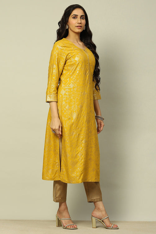 Yellow Printed Festive Straight Kurta – Bright & Elegant Ethnic Style